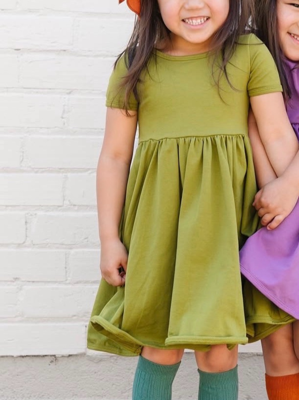 Girlhood by Little Stocking Co Girls Short Sleeve Twirl Dress in Olive Green 8
